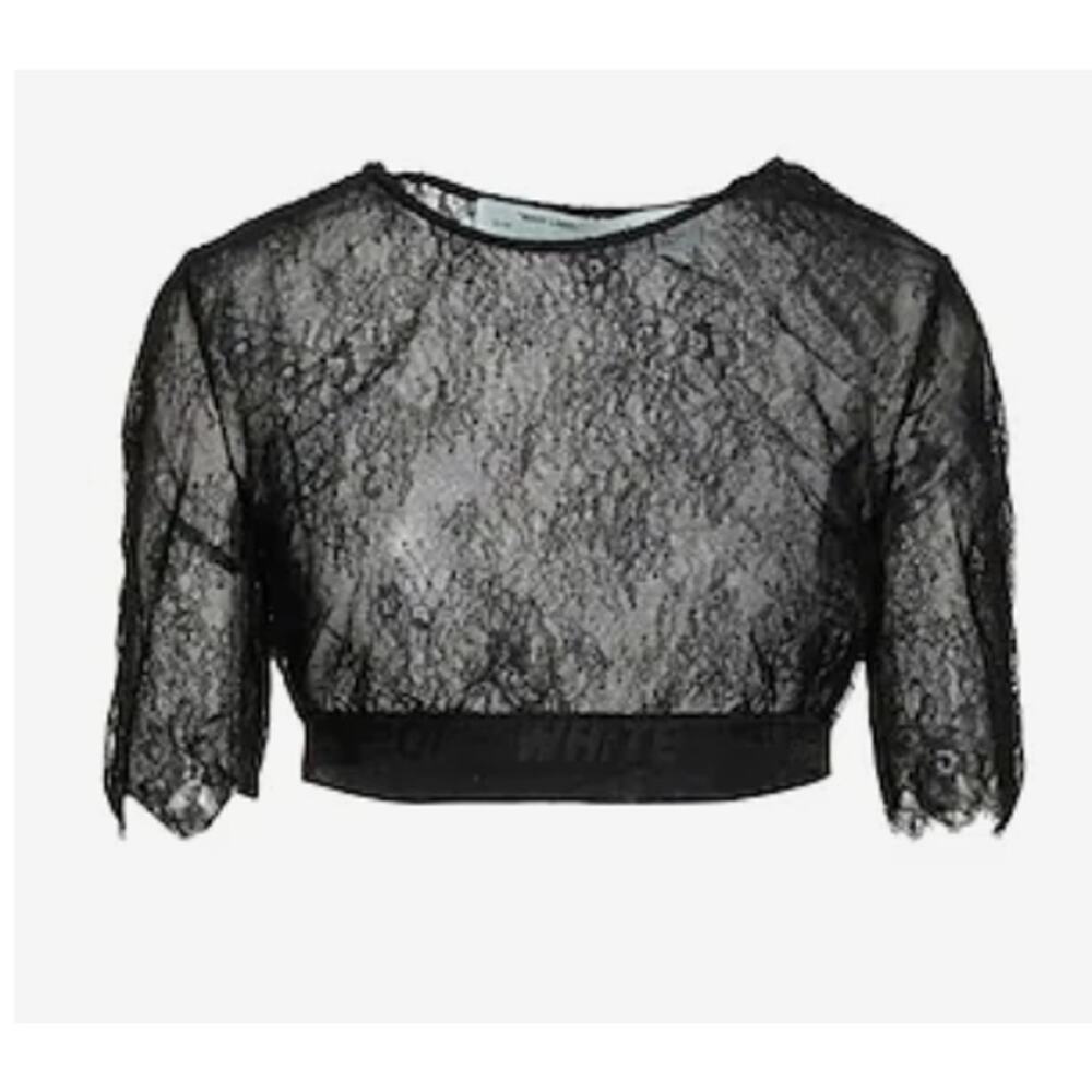 Off white lace crop top black M